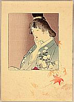 Hanko Kajita 1870-1917 - Girl and Maple Leaves - artelino Art Auctions. Hanko Kajita 1870-1917 - Girl and Maple Leaves