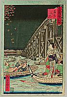 Ikkei Shosai ca. 1870 active - Fireworks at Ryogoku Bridge - 36 Comics of the Famous Places in Tokyo - artelino Art Auctions. Ikkei Shosai ca. 1870 active - Fireworks at Ryogoku Bridge - 36 Comics of the Famous Places in Tokyo