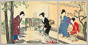 Chikanobu Toyohara 1838-1912 - Welcoming a Guest - artelino Art Auctions. Chikanobu Toyohara 1838-1912 - Welcoming a Guest