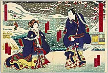 Shigehiro Shugansai active 1865-1878 - Lovers in the Snow - Kabuki - artelino Art Auctions. Shigehiro Shugansai active 1865-1878 - Lovers in the Snow - Kabuki
