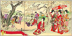 Chikanobu Toyohara 1838-1912 - Cherry Blossom Viewing - Ladies of Chiyoda Palace - artelino Art Auctions. Chikanobu Toyohara 1838-1912 - Cherry Blossom Viewing - Ladies of Chiyoda Palace
