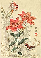 Bairei Kono 1844-1895 - Sparrow and Tiger Lilies - artelino Art Auctions. Bairei Kono 1844-1895 - Sparrow and Tiger Lilies