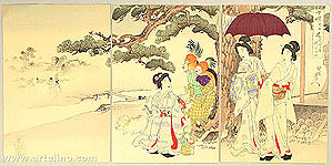 Chikanobu Toyohara 1838-1912 - Beauties and Street Performer - artelino Art Auctions. Chikanobu Toyohara 1838-1912 - Beauties and Street Performer