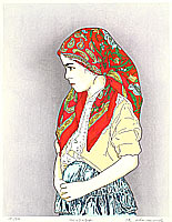 Ryusei Okamoto born 1949 - Red Scarf - Children of Asia - artelino Art Auctions. Ryusei Okamoto born 1949 - Red Scarf - Children of Asia