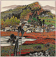 Li Ping born 1963 - Series of Red Land - The Village Beside the Stone Forest No.1