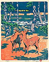 Hiroshi Ueda fl.ca. 1950s - Deer - artelino Art Auctions. Hiroshi Ueda fl.ca. 1950s - Deer