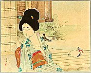 Toshikata Mizuno 1866-1908 - Beauty and Cat on Balcony - artelino Art Auctions. Toshikata Mizuno 1866-1908 - Beauty and Cat on Balcony