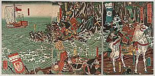 Yoshikazu Utagawa active ca.1850-70 - Battle at Mt.Ishibashi - artelino Art Auctions. Yoshikazu Utagawa active ca.1850-70 - Battle at Mt.Ishibashi