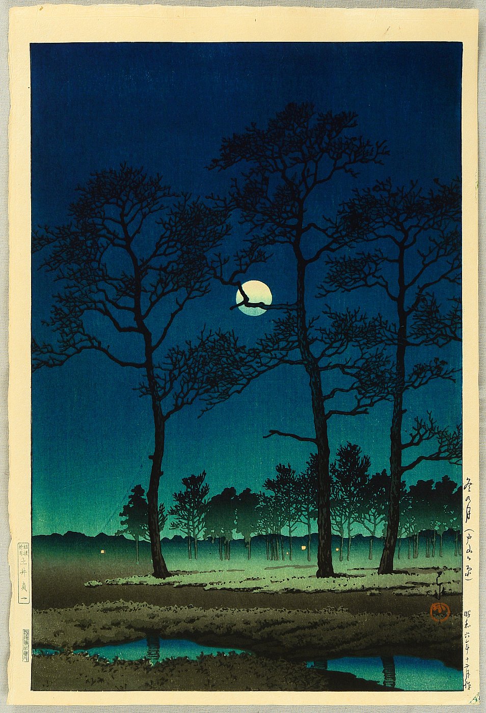 川瀬巴水: Winter Moon over Toyama Plain - Artelino - 浮世絵検索