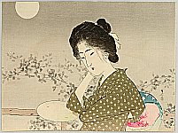Toshimine Tsutsui 1863-1934 - Moonlit Night of Bushclover - kuchi-e - artelino Art Auctions. Toshimine Tsutsui 1863-1934 - Moonlit Night of Bushclover - kuchi-e