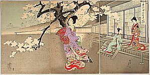Chikanobu Toyohara 1838-1912 - Evening Cherry Blossoms - Ladies of Chiyoda Palace - artelino Art Auctions. Chikanobu Toyohara 1838-1912 - Evening Cherry Blossoms - Ladies of Chiyoda Palace