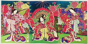 Chikanobu Toyohara 1838-1912 - Butterfly Dancers - artelino Art Auctions. Chikanobu Toyohara 1838-1912 - Butterfly Dancers