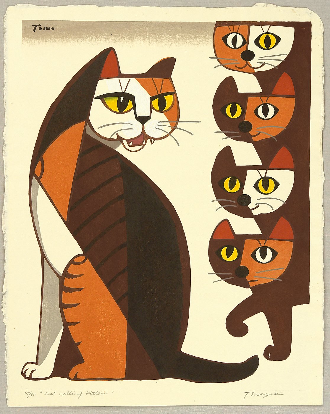 稲垣知雄 「夕暮の猫」　1972年 版画 　 A/P　 サイン入り稲垣知雄1902-1980