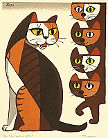 Cat Calling Kittens - Tomoo Inagaki - 1902-1980