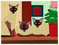 Shigeo Okumura (Oku) 1937-1993 - Three Cats - artelino Art Auctions. Shigeo Okumura (Oku) 1937-1993 - Three Cats