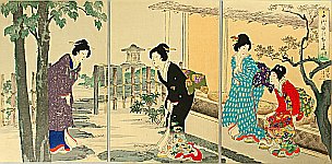 Chikanobu Toyohara 1838-1912 - Welcoming a Guest - artelino Art Auctions. Chikanobu Toyohara 1838-1912 - Welcoming a Guest
