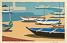 Yutaka Okubo born 1924 - Fishing Port at Midday - artelino Art Auctions. Yutaka Okubo born 1924 - Fishing Port at Midday