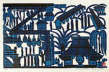 Yoshitoshi Mori 1898-1992 - Temple (Blue) - artelino Art Auctions. Yoshitoshi Mori 1898-1992 - Temple (Blue)