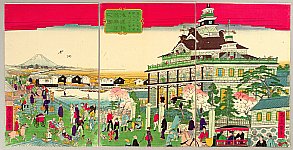Ikkei Shosai ca. 1870 active - First National Bank at kaiun Bridge - artelino Art Auctions. Ikkei Shosai ca. 1870 active - First National Bank at kaiun Bridge