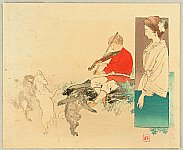 Hanko Kajita 1870-1917 - kuchi-e: Violin Player and Dancing Animals - artelino Art Auctions. Hanko Kajita 1870-1917 - kuchi-e: Violin Player and Dancing Animals