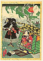 Kunisada II Utagawa 1823-1880 - Cards of Tale of Genji - Ninja and Palanquin