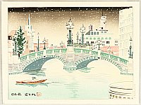 Tomikichiro Tokuriki 1902-1999 - 4 Seasons of Tokyo - Winter at Nihonbashi Bridge - artelino Art Auctions. Tomikichiro Tokuriki 1902-1999 - 4 Seasons of Tokyo - Winter at Nihonbashi Bridge