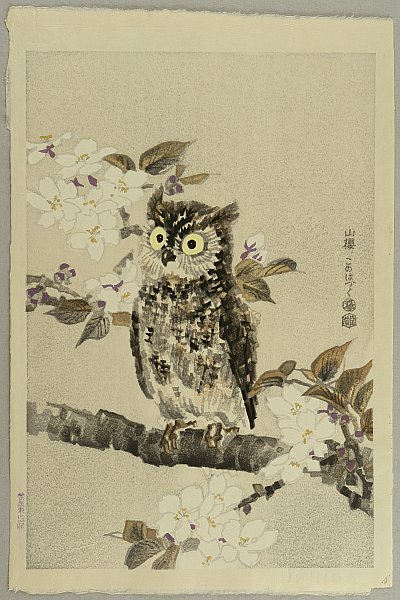 Eiichi Kotozuka 1906-1979 - Owl and Cherry Blossoms - artelino Art Auctions. Eiichi Kotozuka 1906-1979 - Owl and Cherry Blossoms
