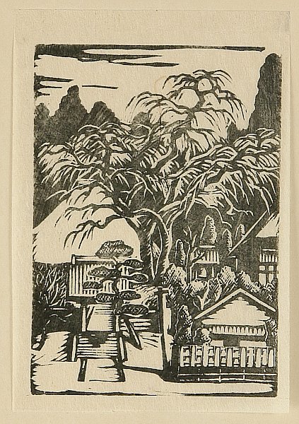 Shingo Ikeda 1893-1975 - Prints of Village - Temple with a Famous Tree - artelino Art Auctions. Shingo Ikeda 1893-1975 - Prints of Village - Temple with a Famous Tree