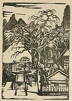 Shingo Ikeda 1893-1975 - Prints of Village - Temple with a Famous Tree - artelino Art Auctions. Shingo Ikeda 1893-1975 - Prints of Village - Temple with a Famous Tree