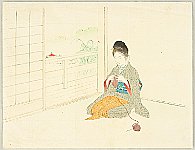 Hanko Kajita 1870-1917 - Knitting in a Room - artelino Art Auctions. Hanko Kajita 1870-1917 - Knitting in a Room