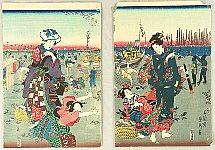 Sadahide Utagawa 1807-1873 - Clam Hunting on a Beach - artelino Art Auctions. Sadahide Utagawa 1807-1873 - Clam Hunting on a Beach
