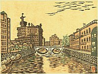 Unichi Hiratsuka 1895-1997 - Recollections of Tokyo - Sukiya Bridge - artelino Art Auctions. Unichi Hiratsuka 1895-1997 - Recollections of Tokyo - Sukiya Bridge