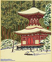 Unichi Hiratsuka 1895-1997 - Pagoda on Mt. Koya after Snow - artelino Art Auctions. Unichi Hiratsuka 1895-1997 - Pagoda on Mt. Koya after Snow
