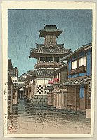 Hasui Kawase 1883-1957 - Bell Tower at Okayama - artelino Art Auctions. Hasui Kawase 1883-1957 - Bell Tower at Okayama