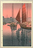 Koitsu Tsuchiya 1870-1949 - Sunset at Tomonotsu - artelino Art Auctions. Koitsu Tsuchiya 1870-1949 - Sunset at Tomonotsu