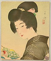 Chigusa Kotani 1890-1945 - Beauty and Fruit Plate - artelino Art Auctions. Chigusa Kotani 1890-1945 - Beauty and Fruit Plate