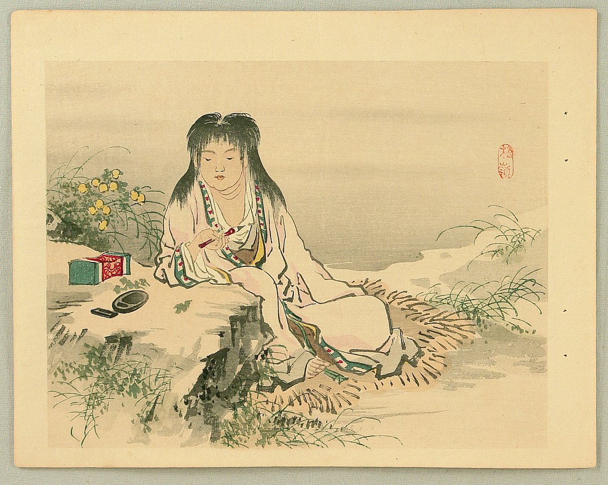 Multicolor 18x18 Japanese Artwork Kacho-e Painting & Culture Japanese Warrior Painting by Kono Bairei Art Throw Pillow 