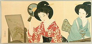 Eiho Hirezaki 1881-1968 - Beauty and a Mirror - artelino Art Auctions. Eiho Hirezaki 1881-1968 - Beauty and a Mirror