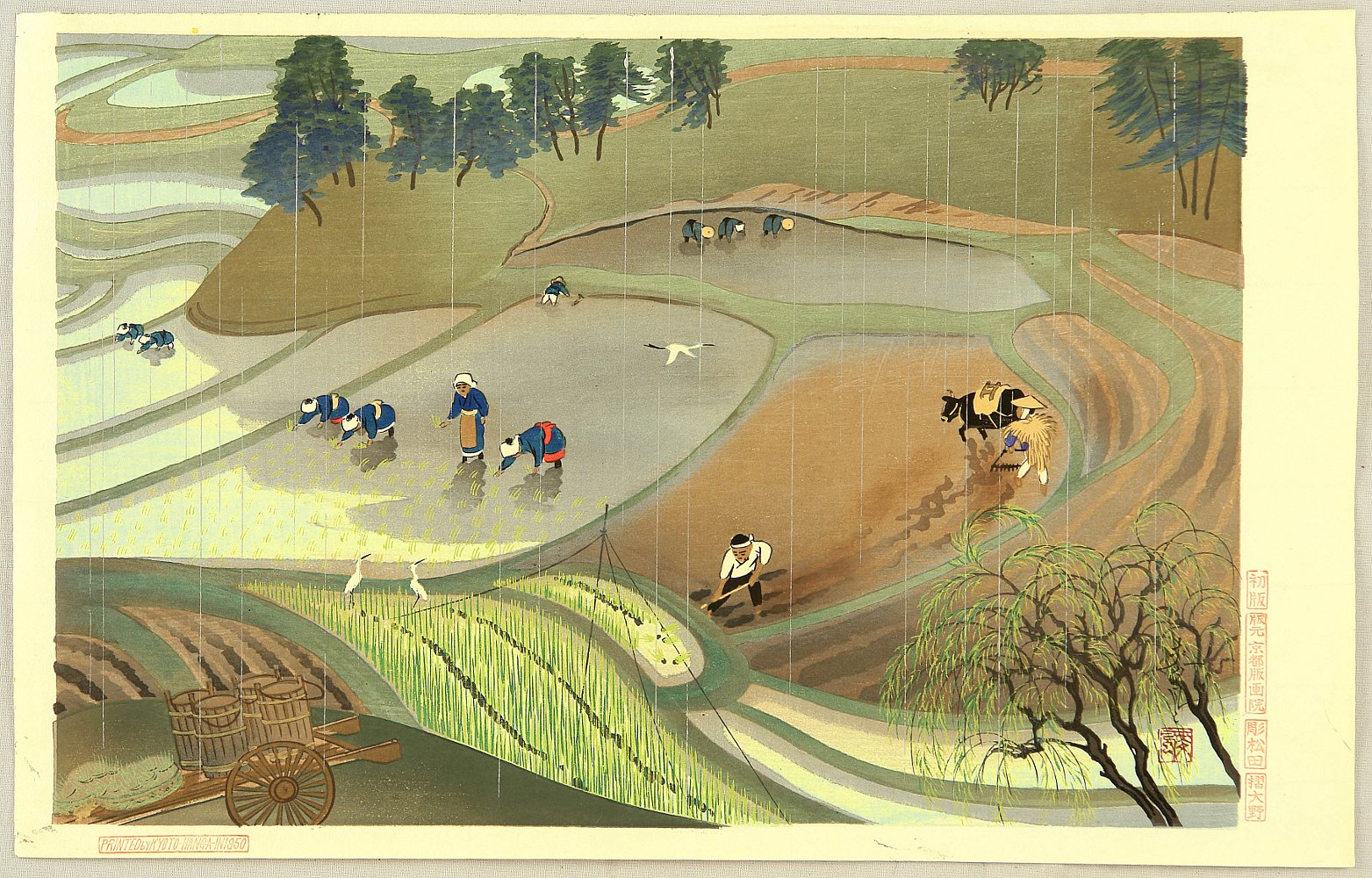 BKMiller428: ukiyo-e Japanese watercolor masterpiece of a pretty peasant  farmer harvesting rice by hand