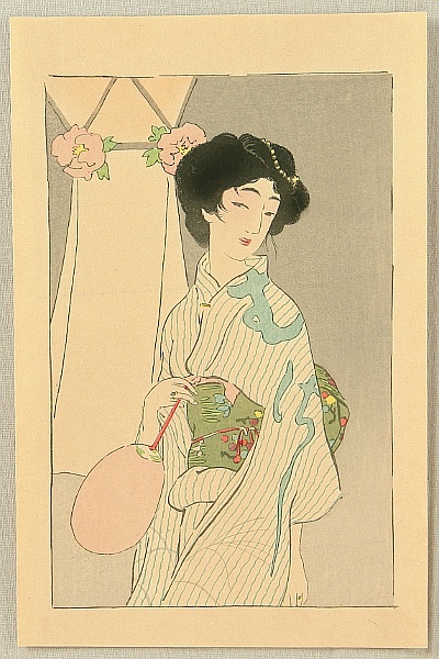 Eiho Hirezaki 1881-1968 - Beauty in Summer Kimono