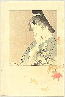 Hanko Kajita 1870-1917 - Girl and Maple Leaves - artelino Art Auctions. Hanko Kajita 1870-1917 - Girl and Maple Leaves