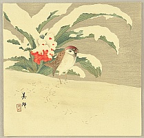 Biho Takahashi 1873-? - Sparrow in Snow - artelino Art Auctions. Biho Takahashi 1873-? - Sparrow in Snow