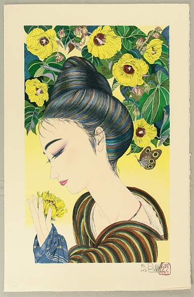 Bokunen Naka born 1953 - Beauty and Hibiscus - artelino Art Auctions. Bokunen Naka born 1953 - Beauty and Hibiscus