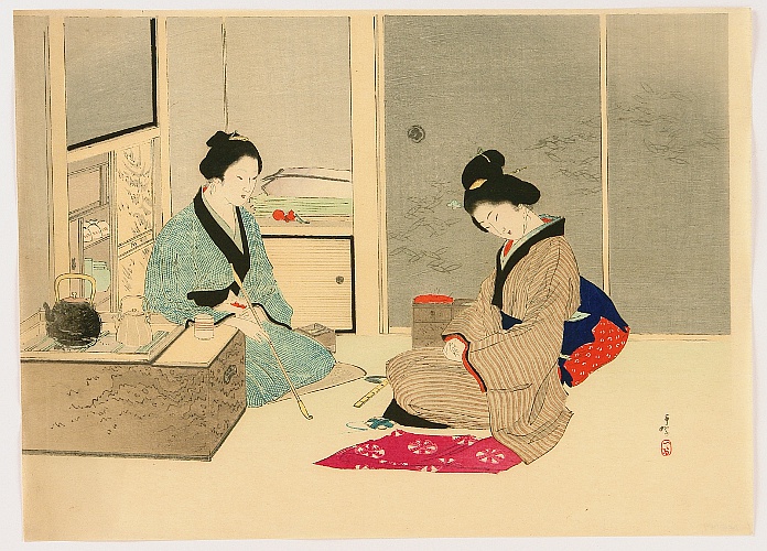 Kason Suzuki 1860-1919 - Talking in a Living Room - artelino Art Auctions. Kason Suzuki 1860-1919 - Talking in a Living Room