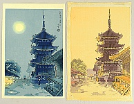 Benji Asada 1899-1984 - The Moon, Rain and Kiyomizu Temple - Trial proof print and the original water color on silk - artelino Art Auctions. Benji Asada 1899-1984 - The Moon, Rain and Kiyomizu Temple - Trial proof print and the original water color on silk
