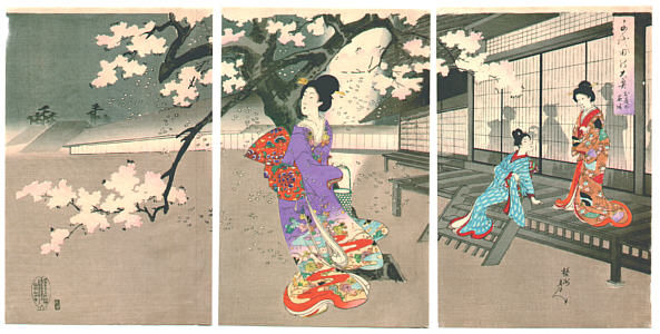 Chikanobu Toyohara 1838-1912 - Beauties and Night Blossoms - artelino Art Auctions. Chikanobu Toyohara 1838-1912 - Beauties and Night Blossoms