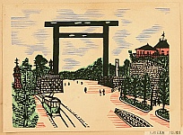 Gen Yamaguchi 1896-1976 - Recollections of Tokyo - Big Torii at Kudan - artelino Art Auctions. Gen Yamaguchi 1896-1976 - Recollections of Tokyo - Big Torii at Kudan