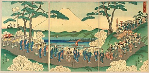 Shigenobu Yanagawa 1787-1832 - Procession and Mt. Fuji - artelino Art Auctions. Shigenobu Yanagawa 1787-1832 - Procession and Mt. Fuji