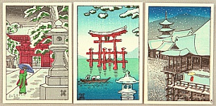 Koitsu Tsuchiya 1870-1949 - Three Snowy Sceneries - artelino Art Auctions. Koitsu Tsuchiya 1870-1949 - Three Snowy Sceneries