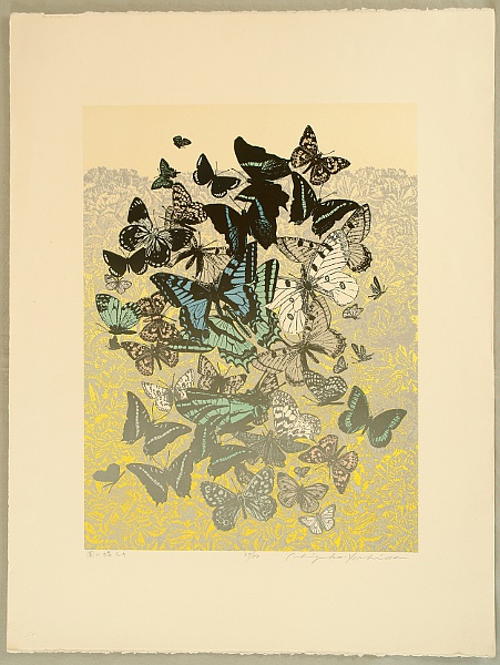 Chizuko Yoshida born 1924 - Butterflies in a Meadow - artelino Art Auctions. Chizuko Yoshida born 1924 - Butterflies in a Meadow